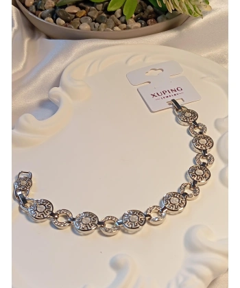 Zirkon Taşlı Halka Detaylı Gümüş Renk Xuping Jewelry Vip Bileklik