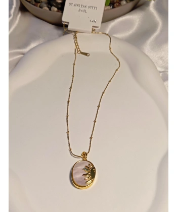 Oval Çelik Sedefli Güneş Kolye