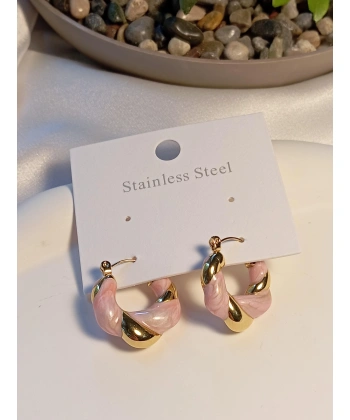 Pembe-Gold Burgu Detaylı Çelik Küpe