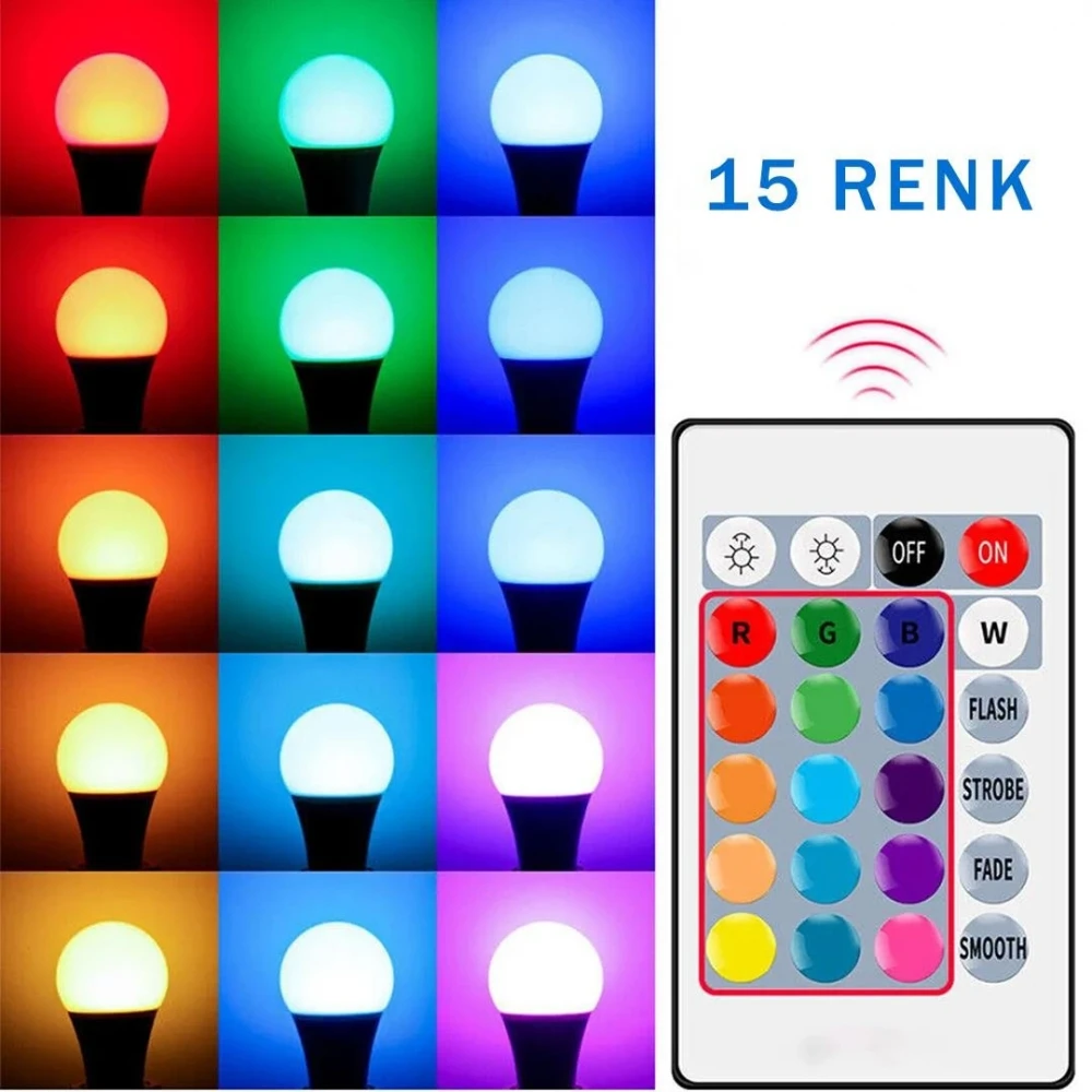 9 Watt Kumandalı 800 Lumen RGB Işık E27 Led Ampul