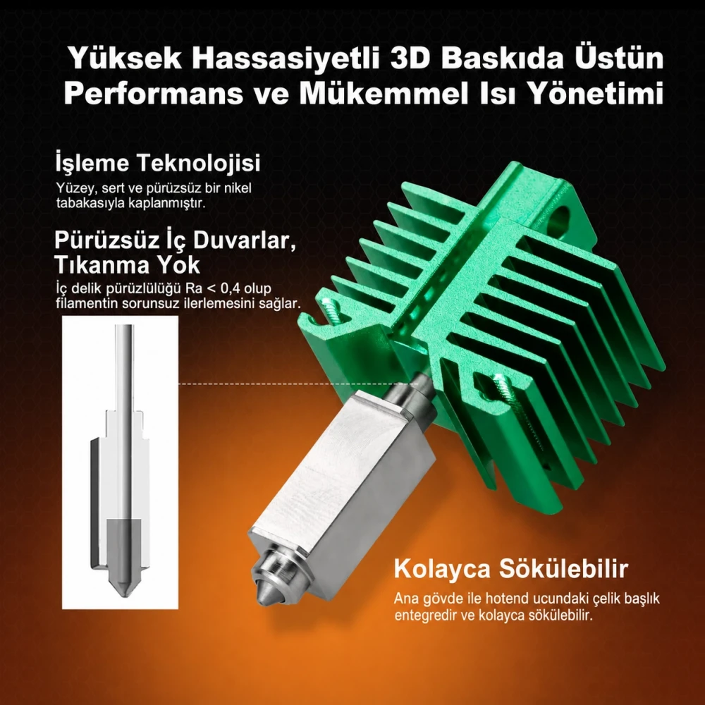 Bambu Lab X1/P1 Serisi Uyumlu Tungsten Carbide Nozullu Hotend 0.4mm