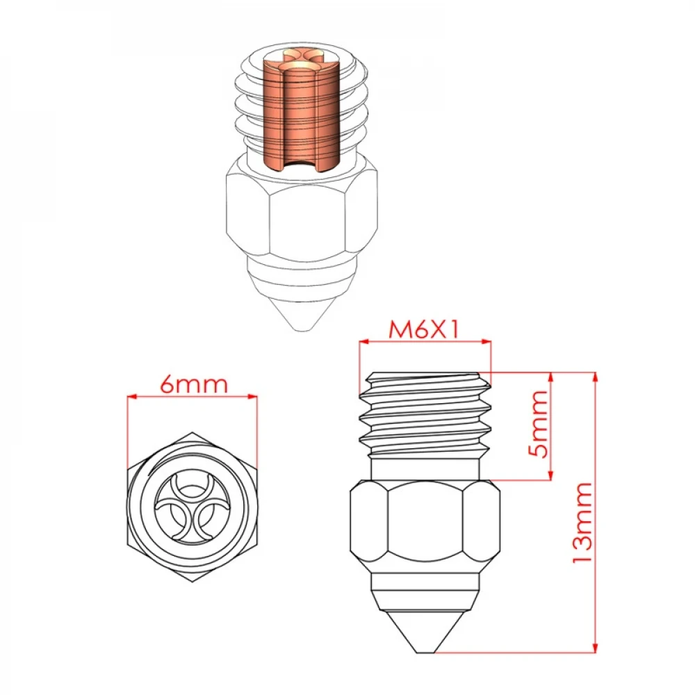 Ender 3 S1 / CR-6 SE Sertleştirilmiş Çelik CHT Nozzle 0.6mm