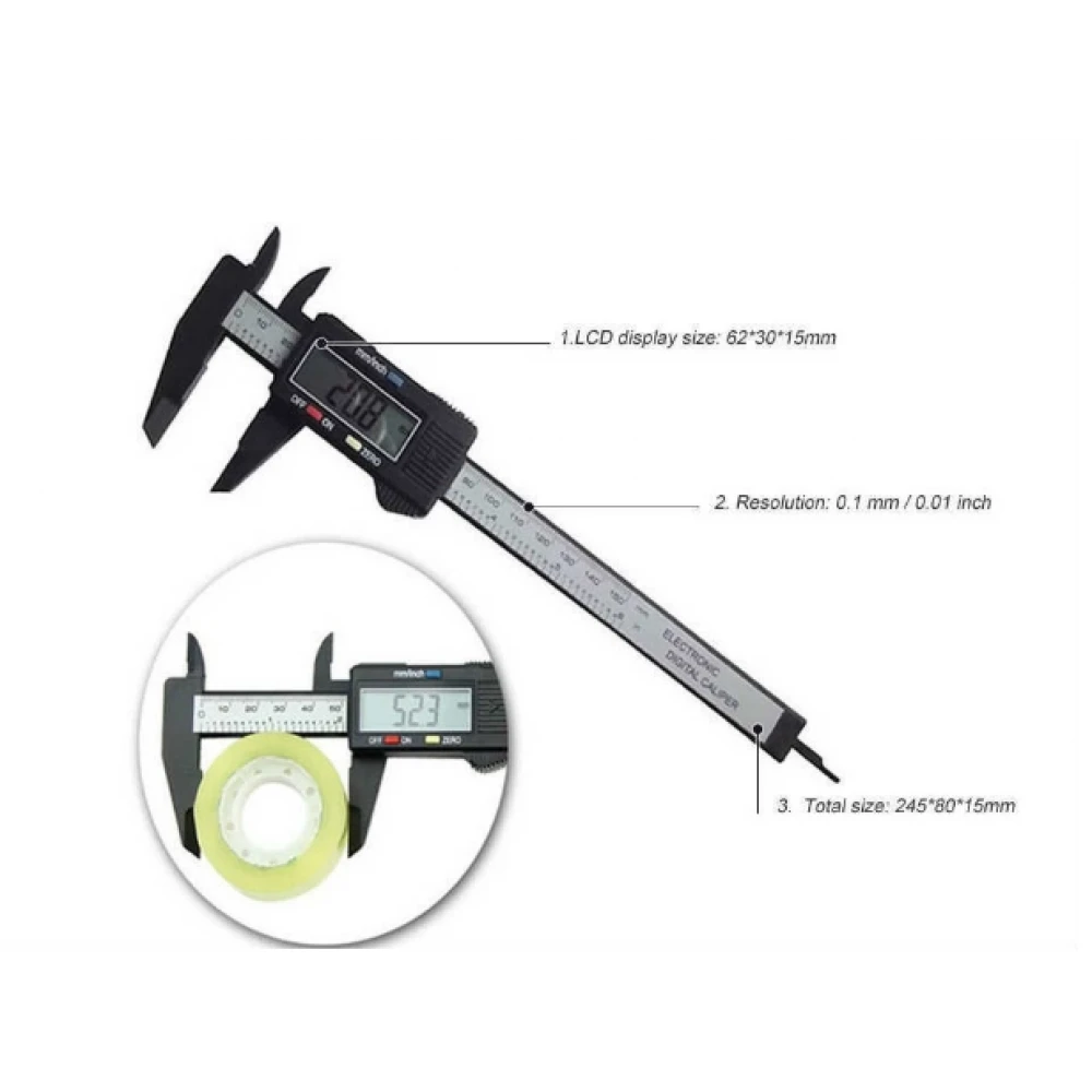 Dijital Carbon Fiber Kumpas 150 mm Plastik Gövdeli