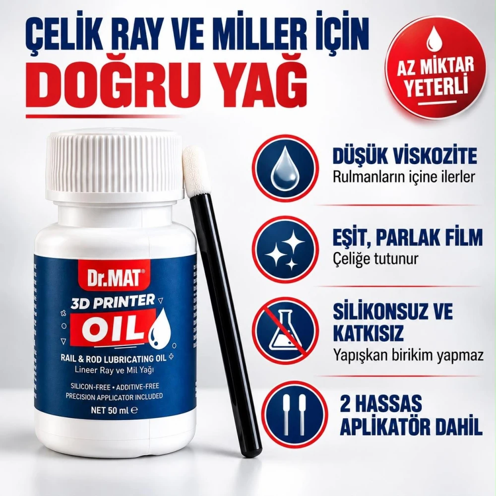 Dr.MAT 3D Yazıcı X ve Y Lineer Ray, Mil Bakım Yağı, 50 ml