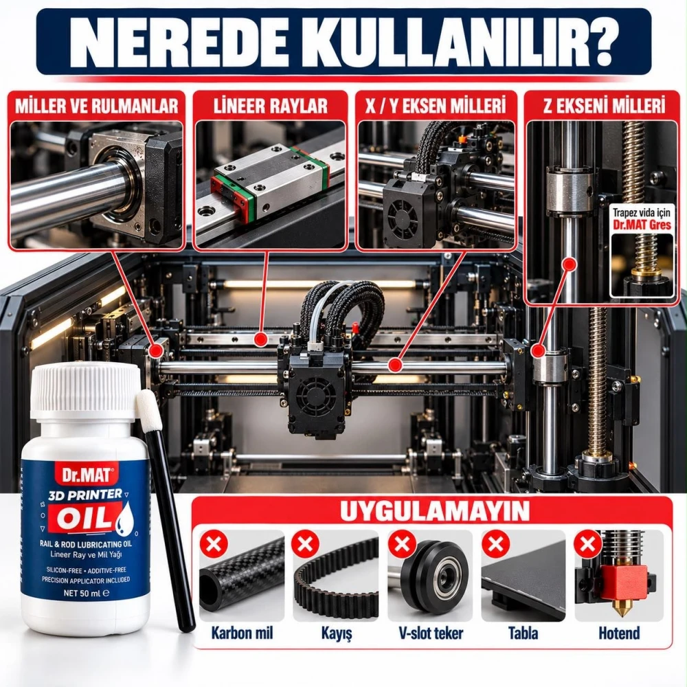 Dr.MAT 3D Yazıcı X ve Y Lineer Ray, Mil Bakım Yağı, 50 ml