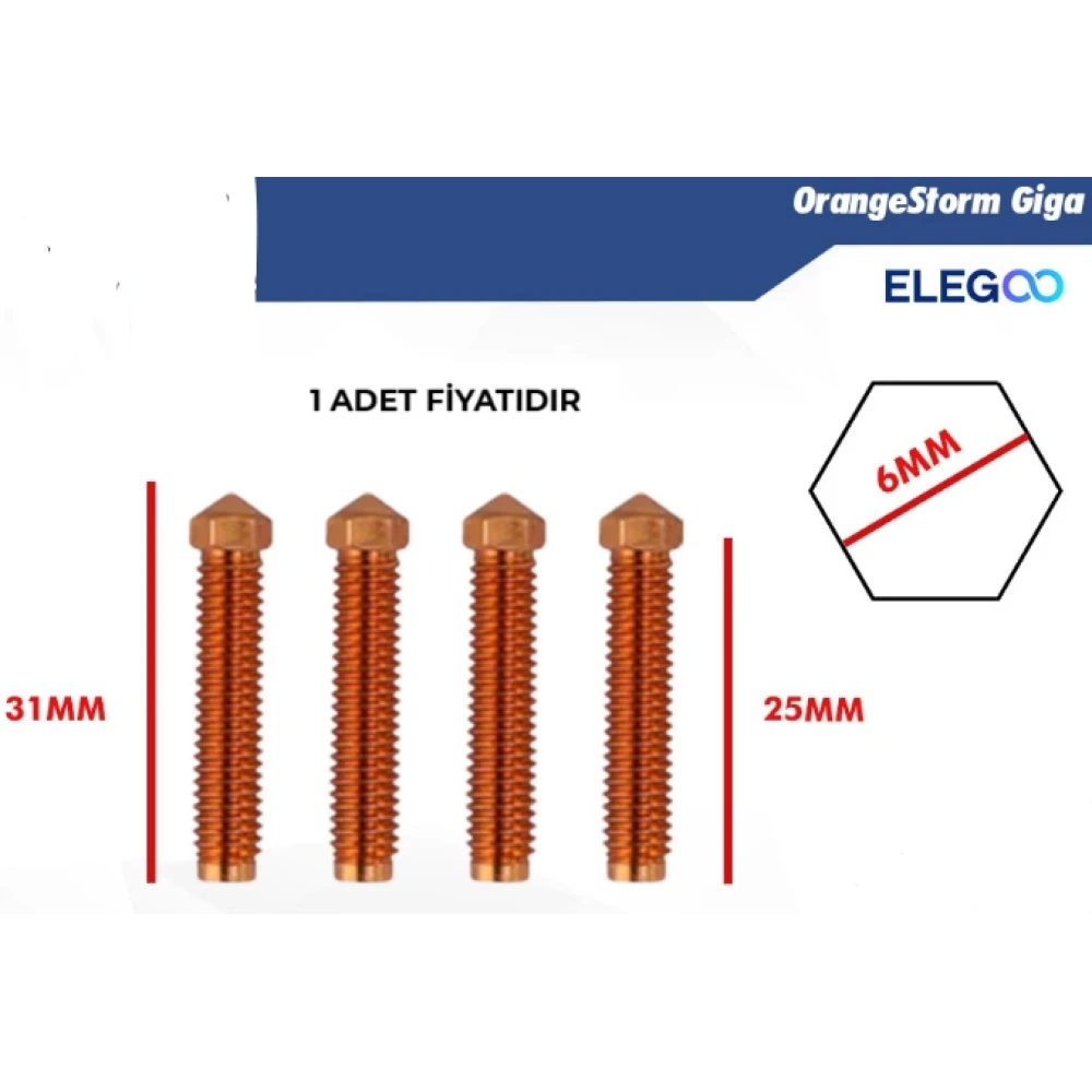 ELEGOO Orange Storm Giga Pirinç Nozzle 0.4mm