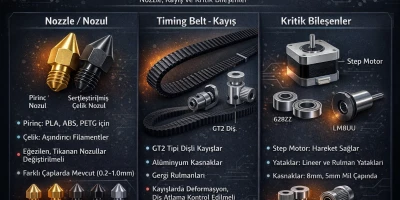 3D Yazıcı Yedek Parça Rehberi: Nozzle, Kayış ve Kritik Bileşenler