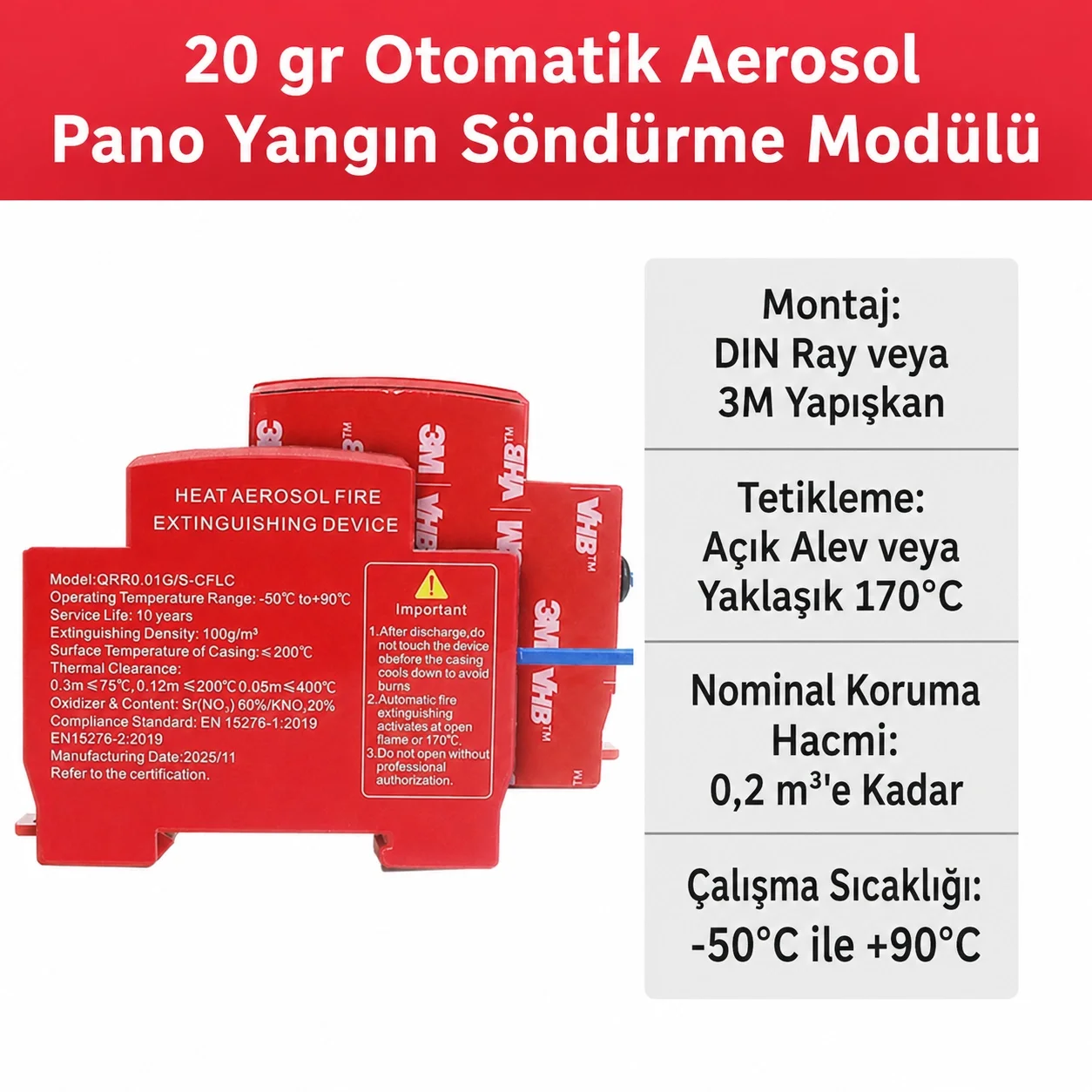 PanoTüpü 20 gr çalışma sıcaklığı tetikleme ve nominal koruma hacmi teknik özellikleri