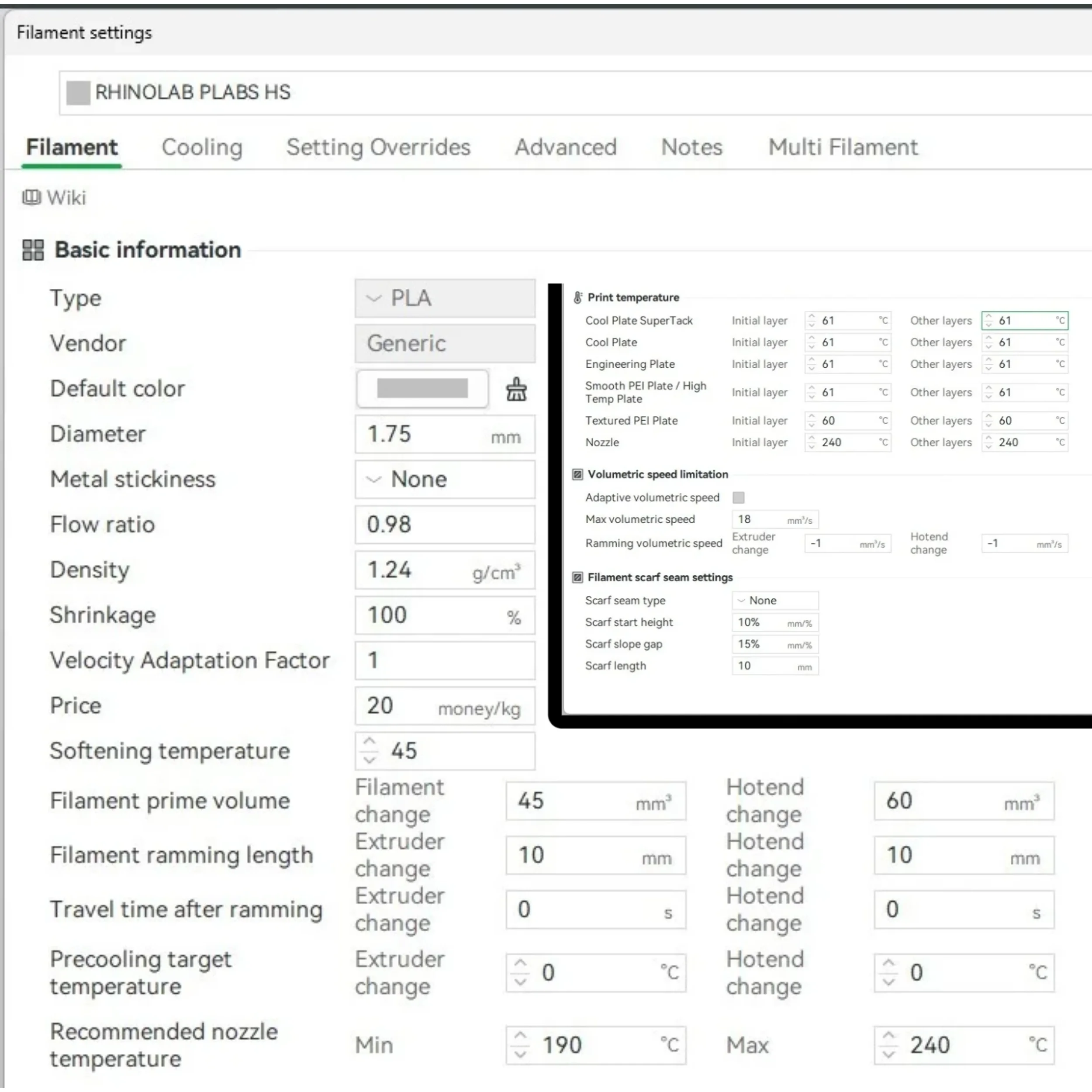 RhinoLab PLABS HS Parametre 1