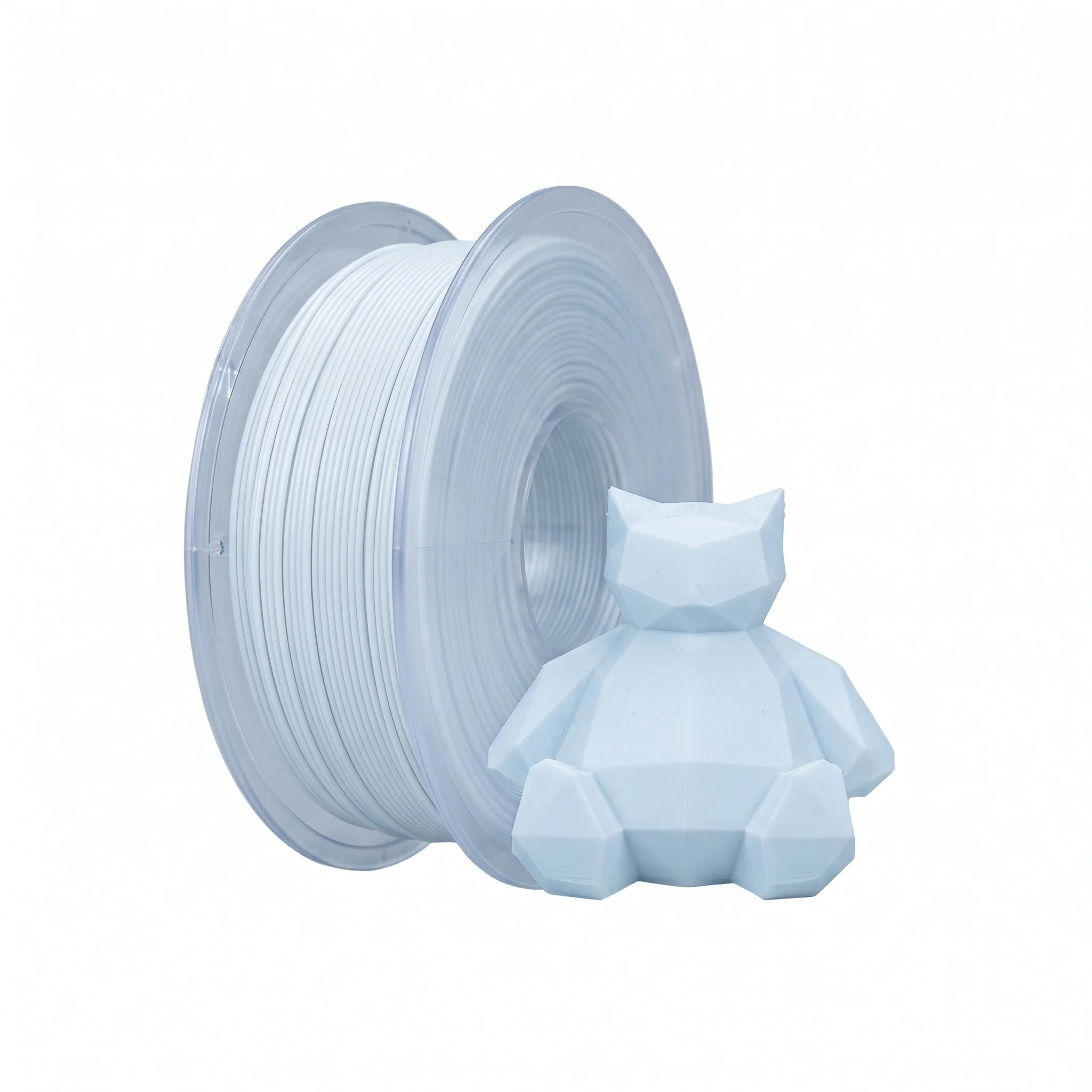 RhinoLab ABS Hyper Speed Cold White filament makarası ve soğuk beyaz 3D baskı örneği