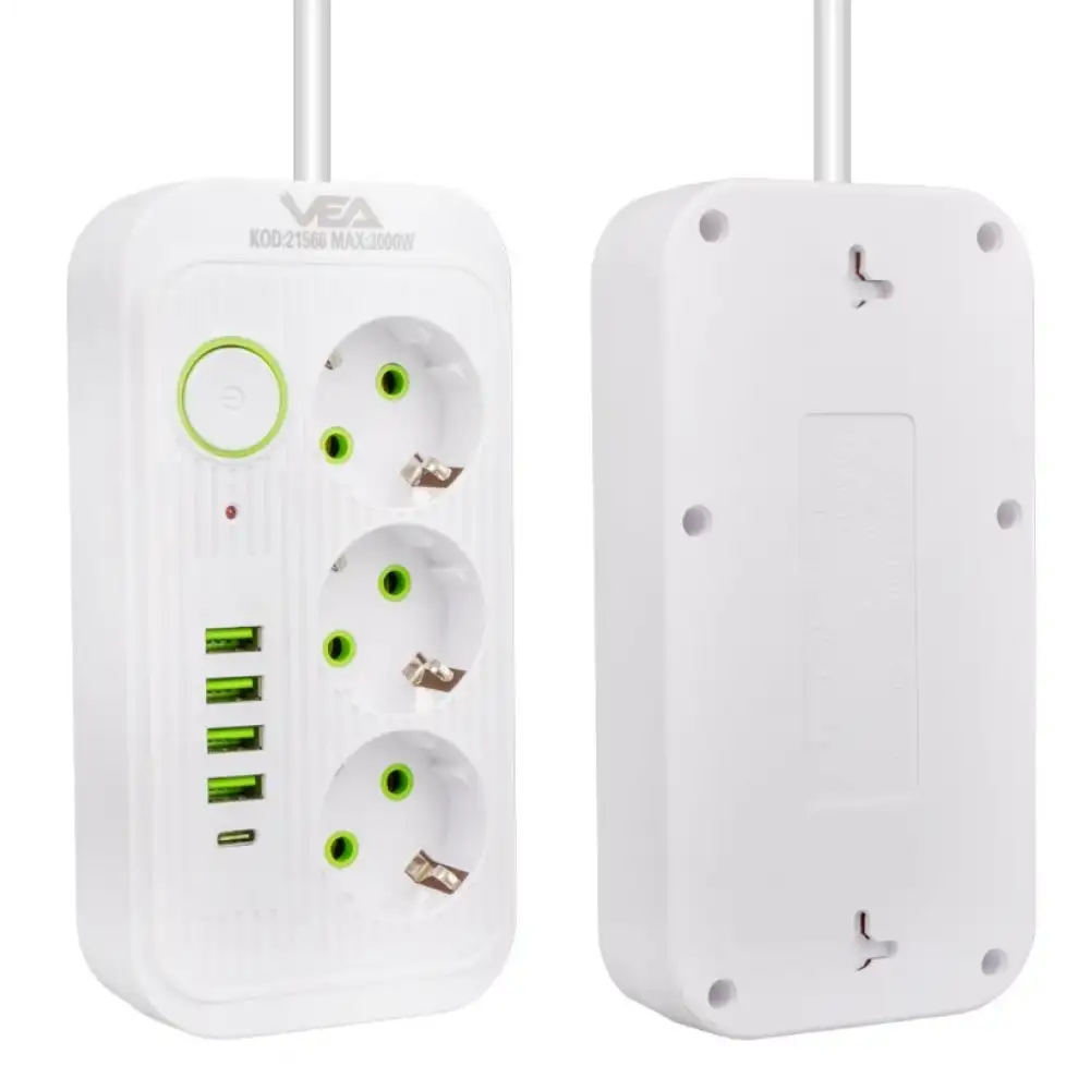 3lü 4 USBli 1.5 Metre Akım Korumalı Priz Beyaz