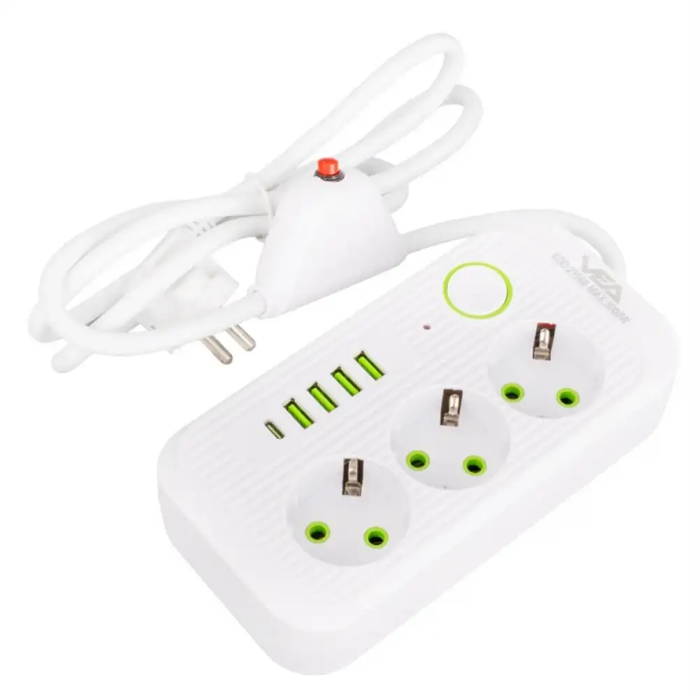 3lü 4 USBli 1.5 Metre Akım Korumalı Priz Beyaz