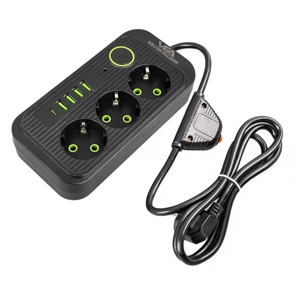 3lü 4 USBli 1.5 Metre Akım Korumalı Priz Siyah