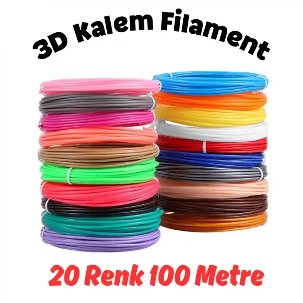 20 Renk 5 Metre 3D Kalem Pla Filament-100 Metre