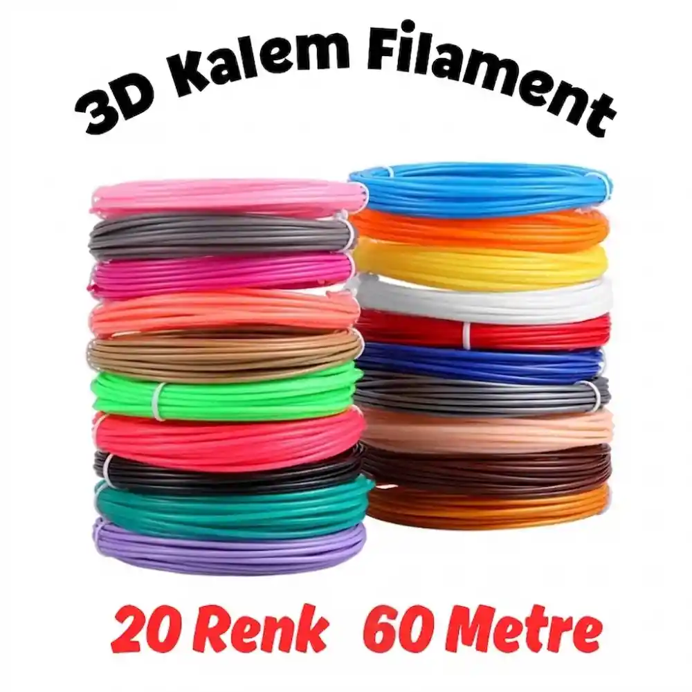 20 Renk 3 Metre 3D Kalem Pla Filament- 60 Metre