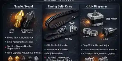 3D Yazıcı Yedek Parça Rehberi: Nozzle, Kayış ve Kritik Bileşenler