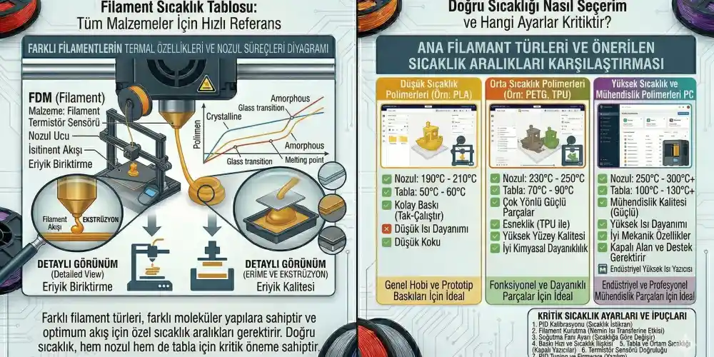 Filament Sıcaklık Tablosu: Tüm Malzemeler İçin Hızlı Referans
