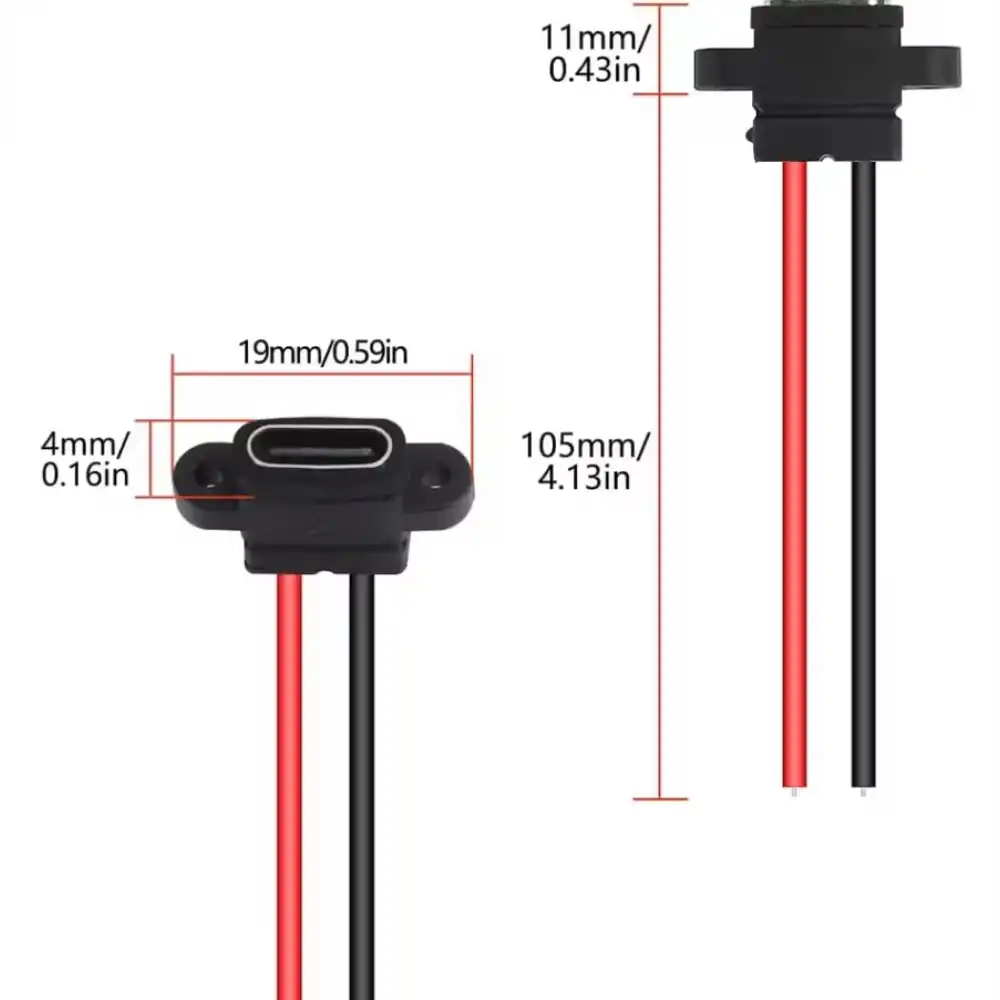 Panel Tipi Type-C Soket (Kablolu, Kauçuklu)