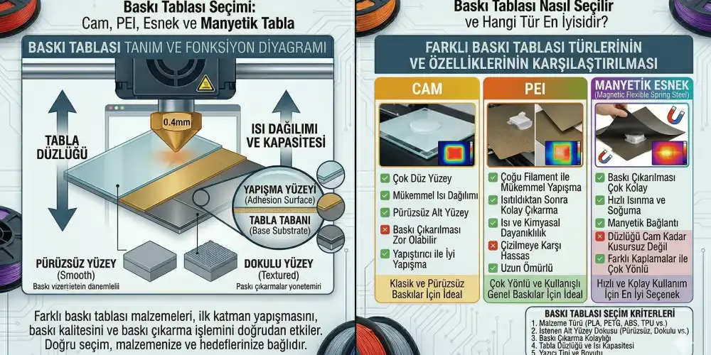 Baskı Tablası Seçimi: Cam, PEI, Esnek ve Manyetik Tabla