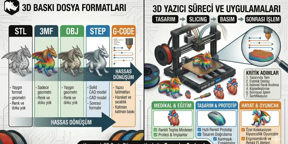 3D Baskı Dosya Formatları: STL, 3MF, OBJ, STEP ve G-code