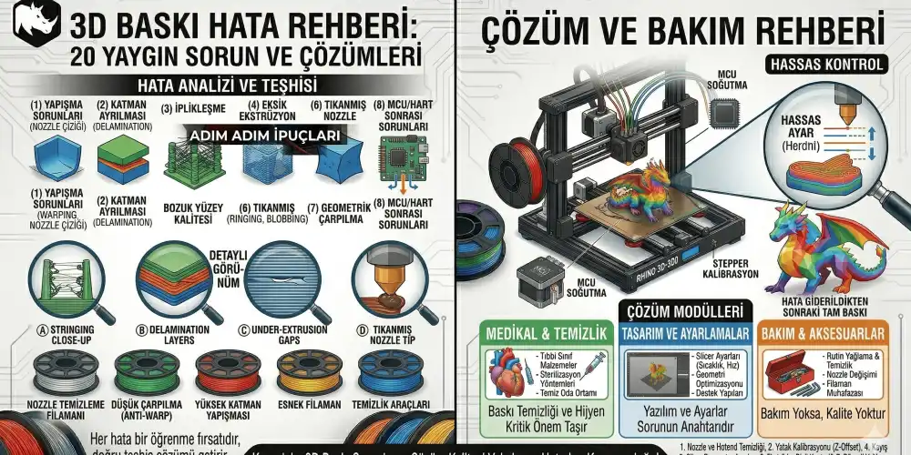 3D Baskı Hata Rehberi: 20 Yaygın Sorun ve Çözümleri