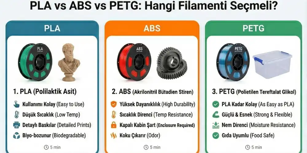 PLA vs ABS vs PETG: Hangi Filamenti Seçmeli?