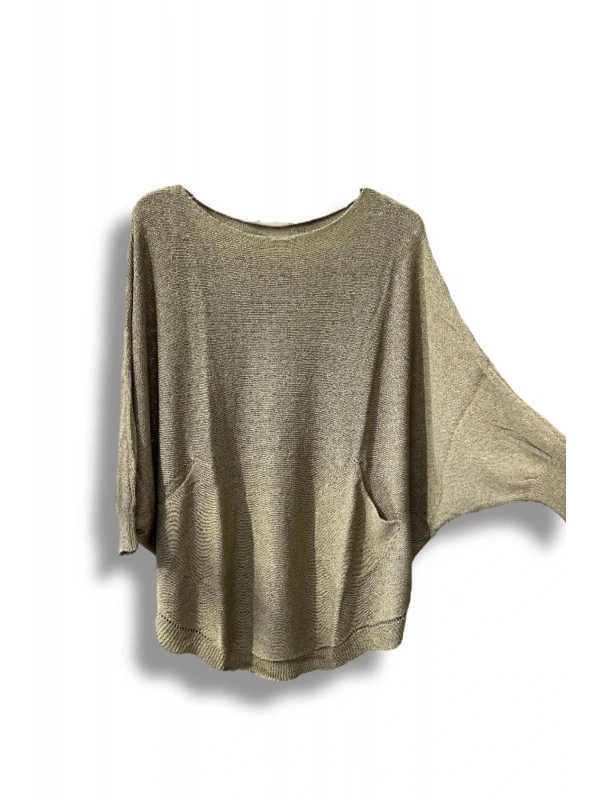 Oversize Cepli Merserize Bluz | 38-52 Beden Uyumlu Rahat Kalıp Triko