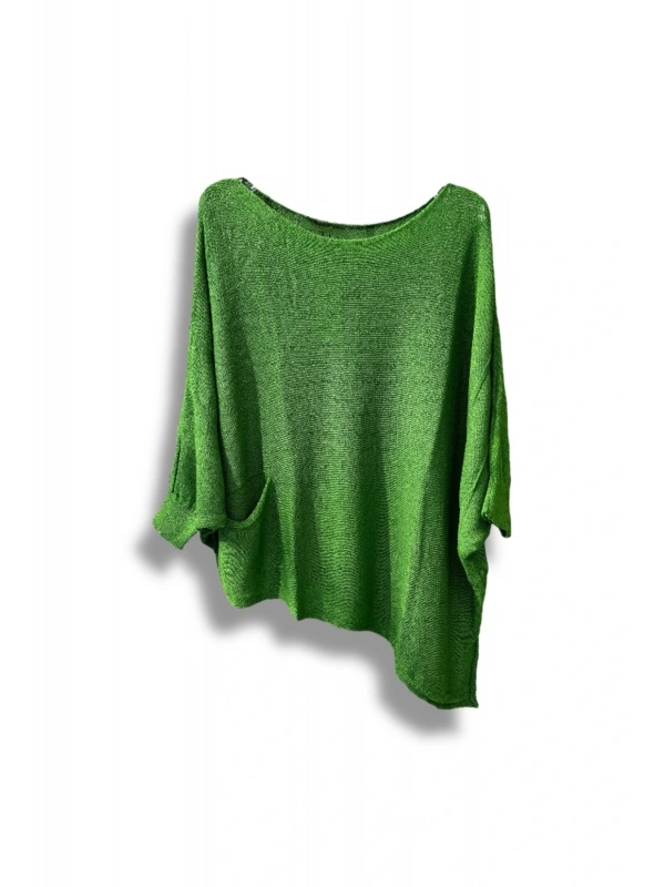 Oversize Cepli Merserize Bluz | 38-52 Beden Uyumlu Rahat Kalıp Triko