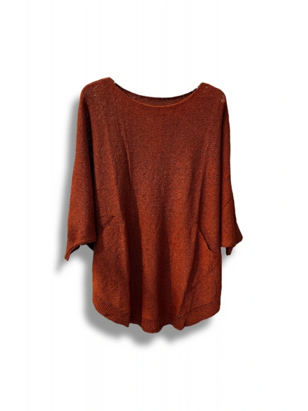 Oversize Cepli Merserize Bluz | 38-52 Beden Uyumlu Rahat Kalıp Triko