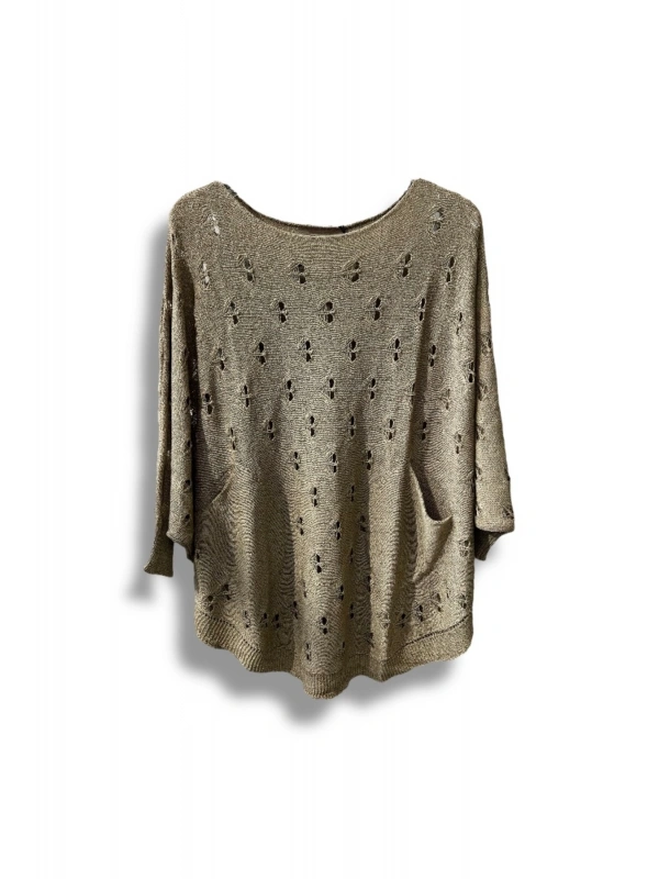 Oversize Merserize Triko Bluz - Delikli Desenli Kazak (38-52 Beden)