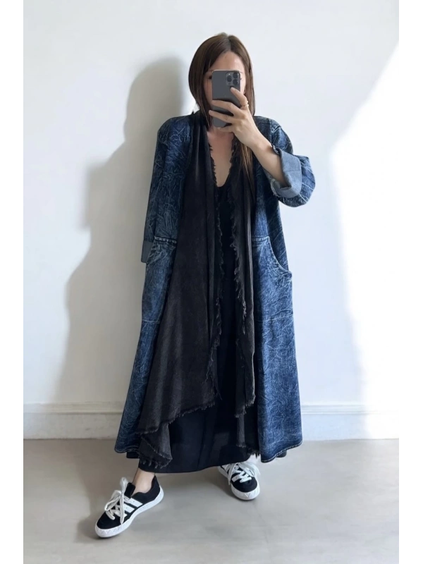Pamuk Garnili Kot Kaftan-Siyah