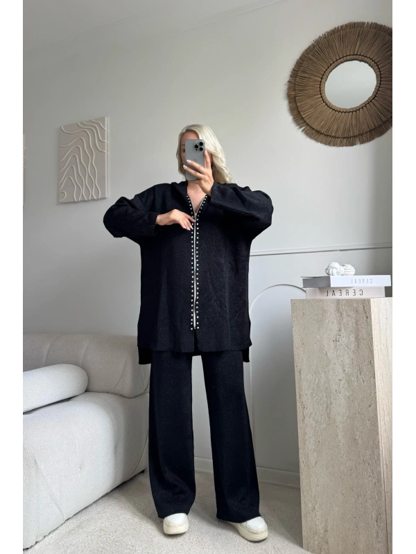 Gri Simli fermuarlı oversize 38/42 uyumlu triko takım