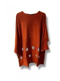 %100 Pamuk Triko Tunik Bluz– 38-52 Beden Uyumlu -Kiremit