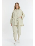 Çift cepli keten oversize italyan ikili takım-Krem
