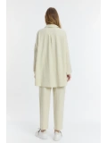 Çift cepli keten oversize italyan ikili takım-Krem
