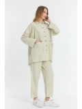 Çift cepli keten oversize italyan ikili takım-Krem