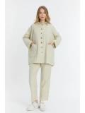 Çift cepli keten oversize italyan ikili takım-Krem