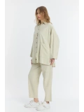 Çift cepli keten oversize italyan ikili takım-Krem
