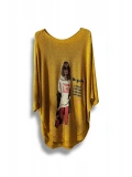 Kadın Merserize Triko Bluz – Oversize Rahat Kalıp, Baskılı Bluz (38-48 Beden)
