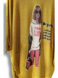 Kadın Merserize Triko Bluz – Oversize Rahat Kalıp, Baskılı Bluz (38-48 Beden)