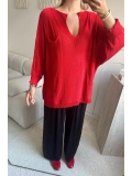 Kırmızı Oversize merserize triko 38/52 beden uyumlu bluz