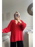 Kırmızı Oversize merserize triko 38/52 beden uyumlu bluz