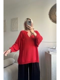 Kırmızı Oversize merserize triko 38/52 beden uyumlu bluz
