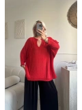 Kırmızı Oversize merserize triko 38/52 beden uyumlu bluz