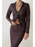 Leopar Desenli Hırka Etek Takım-Bordo