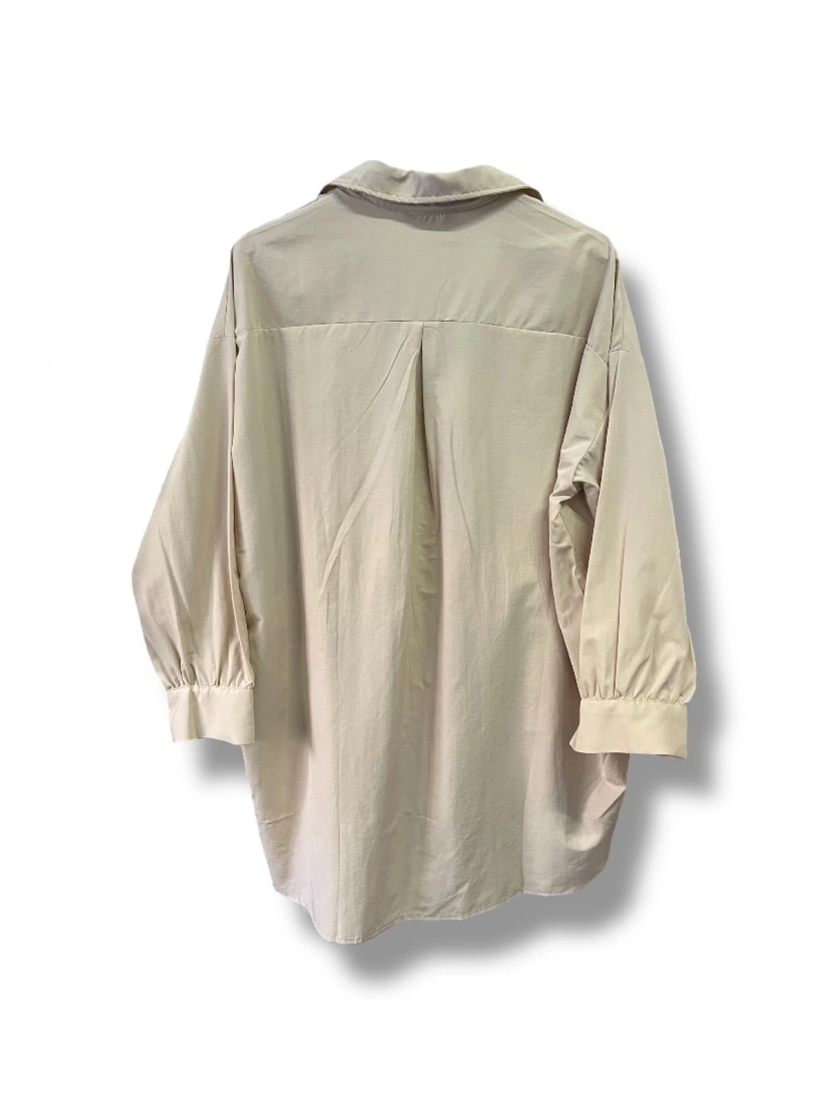 begonya çiçek figürlü oversize kadın gömlek-Bej