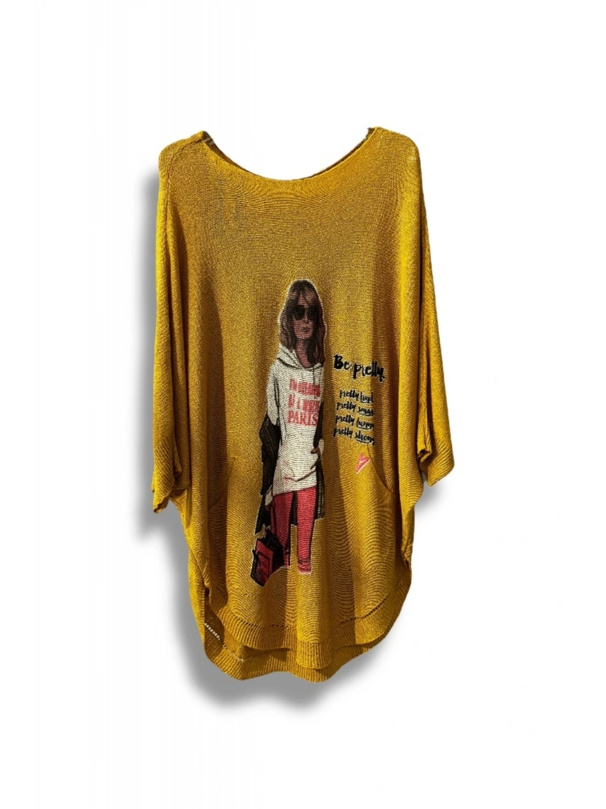 Kadın Merserize Triko Bluz – Oversize Rahat Kalıp, Baskılı Bluz (38-48 Beden)