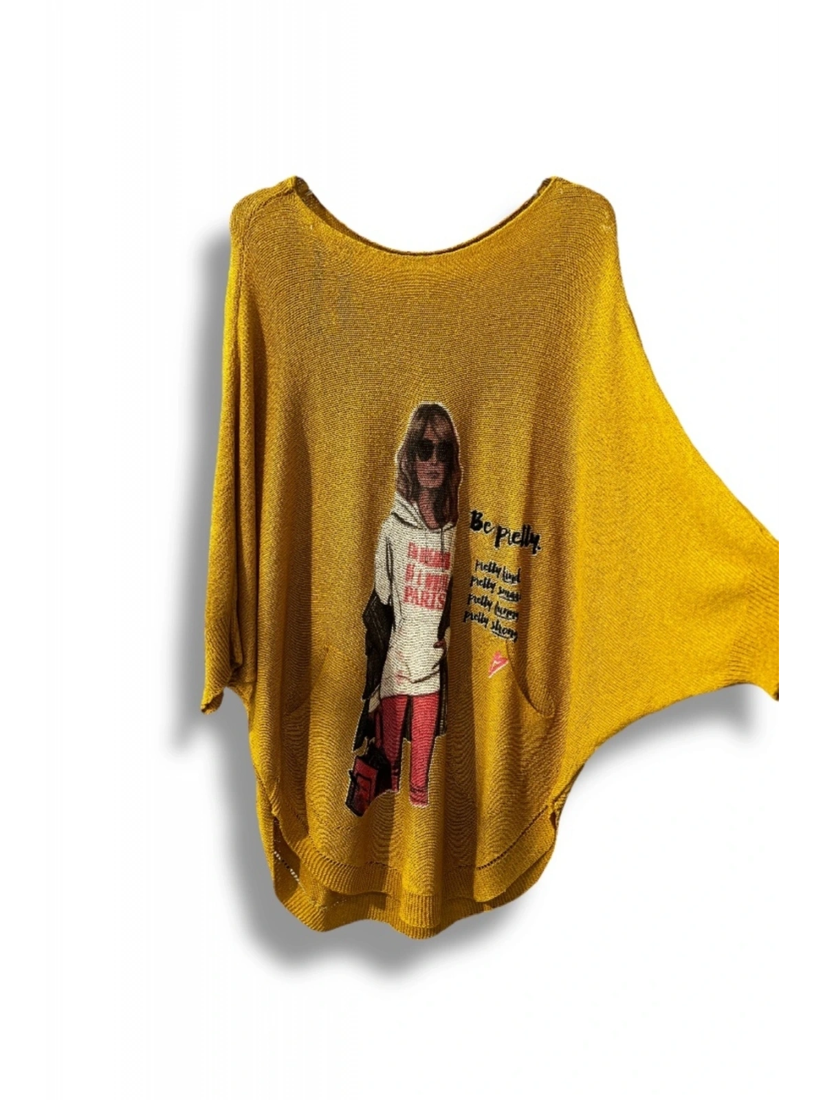 Kadın Merserize Triko Bluz – Oversize Rahat Kalıp, Baskılı Bluz (38-48 Beden)