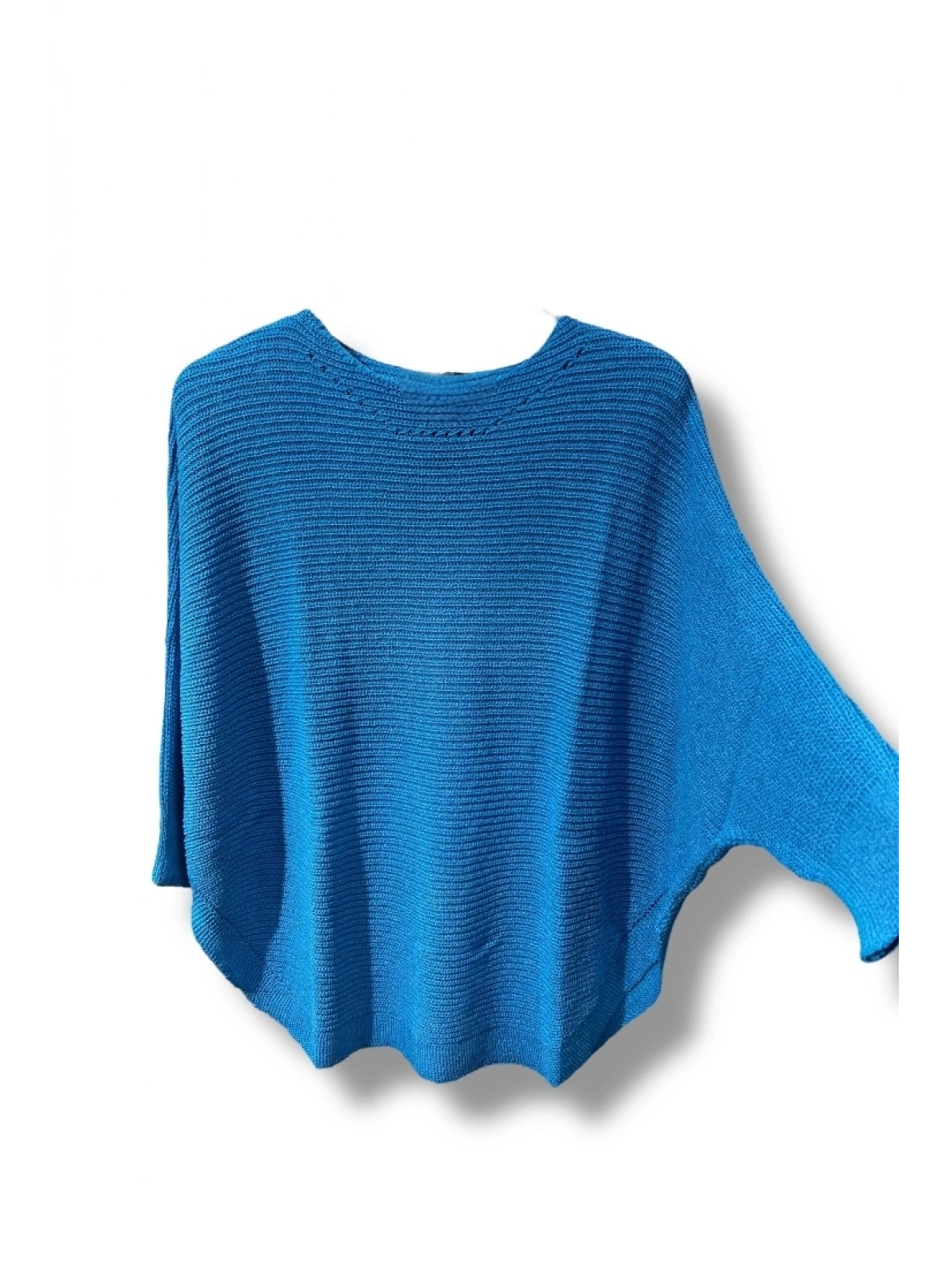 Kadın Merserize Triko Bluz Oversize Salaş Kalıp 38-52 Beden Uyumlu-Mavi
