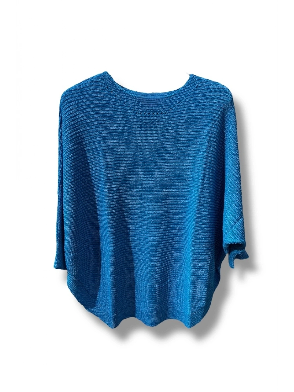Kadın Merserize Triko Bluz Oversize Salaş Kalıp 38-52 Beden Uyumlu-Mavi